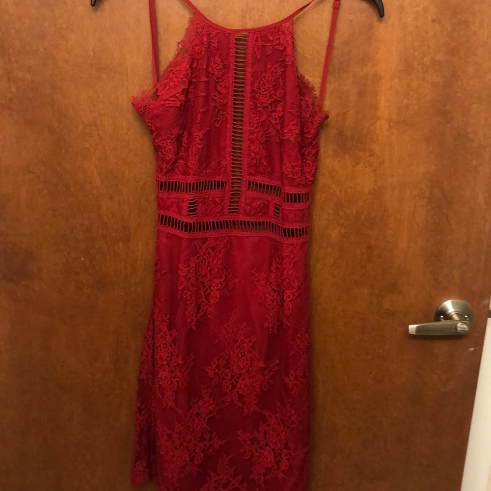 Red Lace Backless Dress
